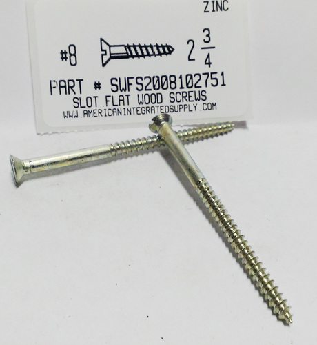 #8X2-3/4 FLAT HEAD SLOTTED WOOD SCREW STEEL ZINC PLATED