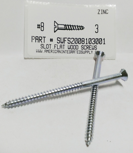 #8X3 FLAT HEAD SLOTTED WOOD SCREW STEEL ZINC PLATED