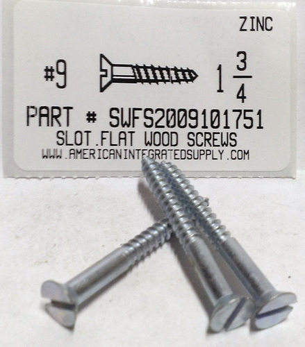 #9X1-3/4 FLAT HEAD SLOTTED WOOD SCREW STEEL ZINC PLATED