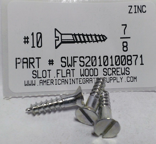 #10X7/8 FLAT HEAD SLOTTED WOOD SCREW STEEL ZINC PLATED