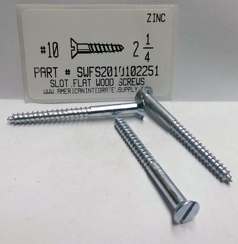 #10X2-1/4 FLAT HEAD SLOTTED WOOD SCREW STEEL ZINC PLATED