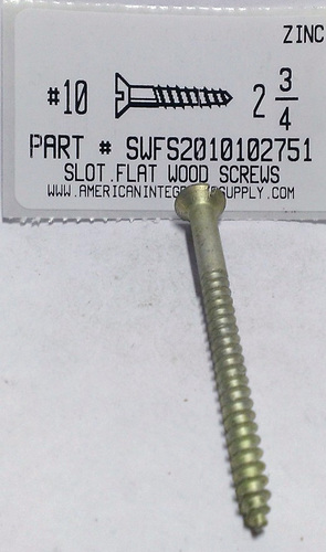 #10X2-3/4 FLAT HEAD SLOTTED WOOD SCREW STEEL ZINC PLATED