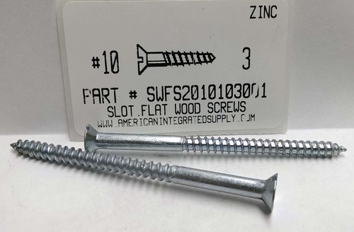 #10X3 FLAT HEAD SLOTTED WOOD SCREW STEEL ZINC PLATED