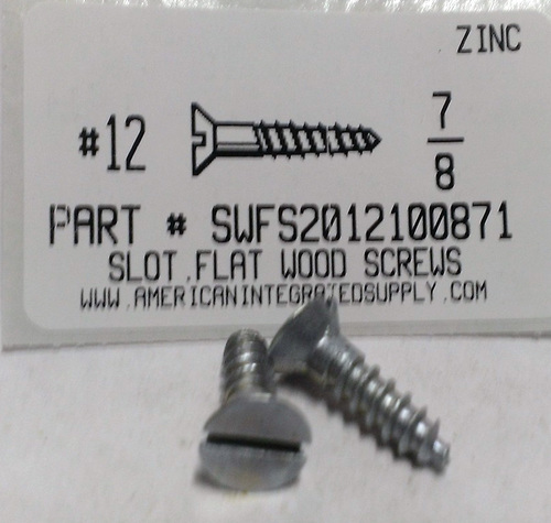 #12X7/8 FLAT HEAD SLOTTED WOOD SCREW STEEL ZINC PLATED