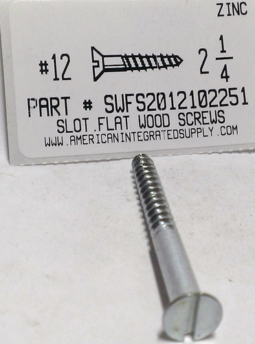 #12X2-1/4 FLAT HEAD SLOTTED WOOD SCREW STEEL ZINC PLATED