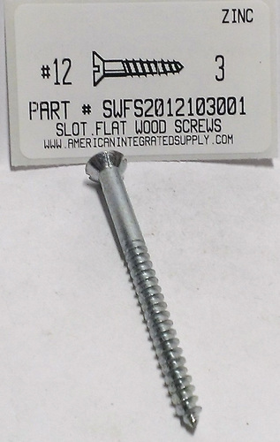 #12X3 FLAT HEAD SLOTTED WOOD SCREW STEEL ZINC PLATED