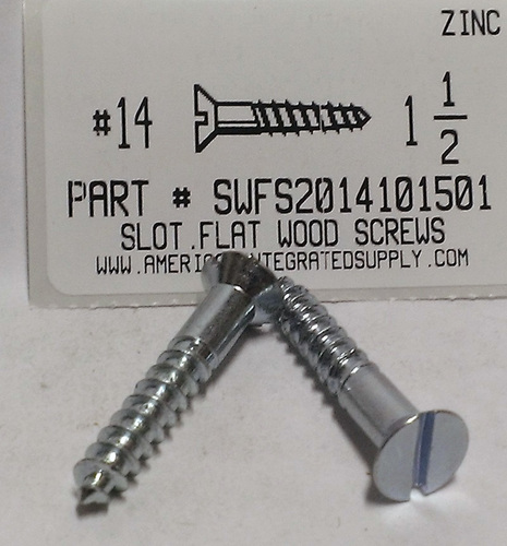 #14X1-1/2 FLAT HEAD SLOTTED WOOD SCREW STEEL ZINC PLATED