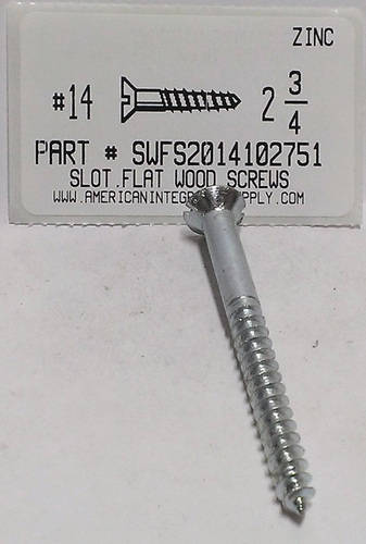 #14X2-3/4 FLAT HEAD SLOTTED WOOD SCREW STEEL ZINC PLATED