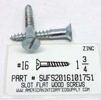 #16X1-3/4 FLAT HEAD SLOTTED WOOD SCREW STEEL ZINC PLATED (DISCONTINUED)