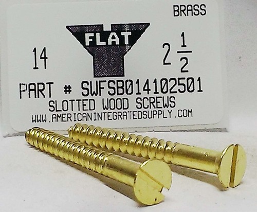 #14X2-1/2 FLAT HEAD SLOTTED WOOD SCREW BRASS