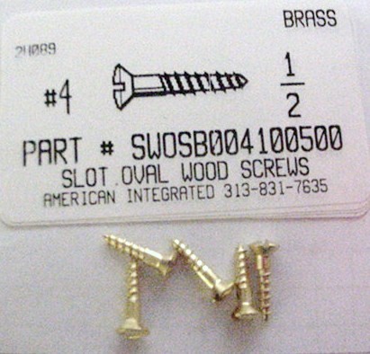 #4X1/2 OVAL HEAD SLOTTED WOOD SCREW BRASS