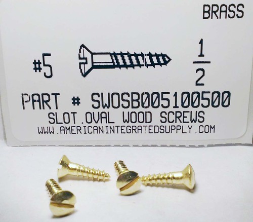 #5X1/2 OVAL HEAD SLOTTED WOOD SCREW BRASS