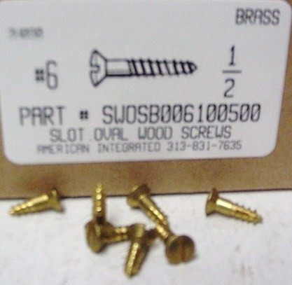 #6X1/2 OVAL HEAD SLOTTED WOOD SCREW BRASS