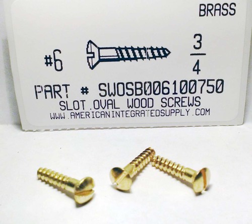 #6X3/4 OVAL HEAD SLOTTED WOOD SCREW BRASS