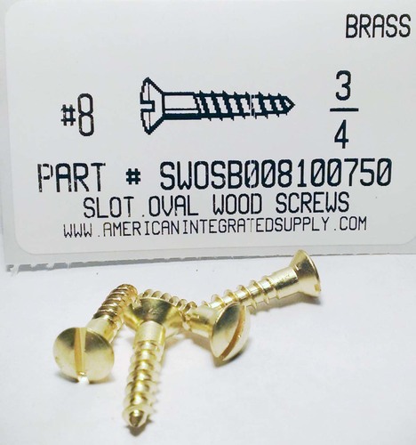 #8X3/4 OVAL HEAD SLOTTED WOOD SCREW BRASS