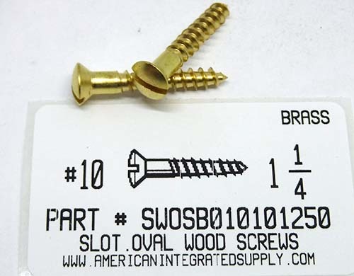 #10X1-1/4 OVAL HEAD SLOTTED WOOD SCREW BRASS