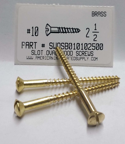 #10X2-1/2 OVAL HEAD SLOTTED WOOD SCREW BRASS