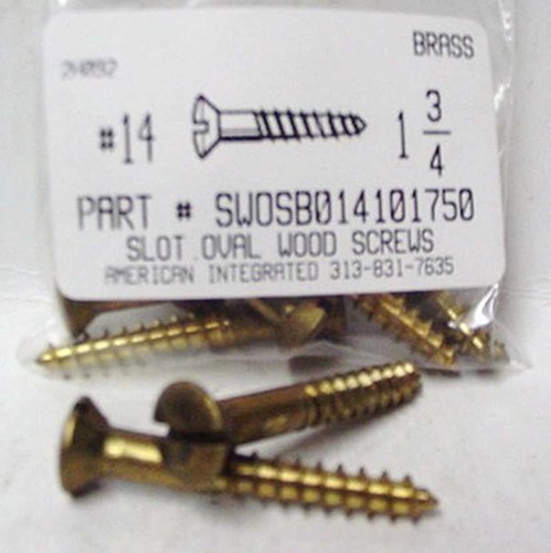 #14X1-3/4 OVAL HEAD SLOTTED WOOD SCREW BRASS