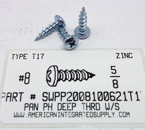 #8X5/8 PAN HEAD PHILLIPS DEEP THREAD WOOD SCREW T17PT STEEL ZINC PLATED