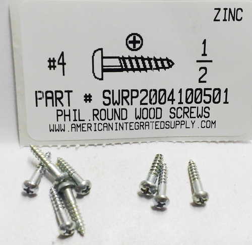 #4X1/2 ROUND HEAD PHILLIPS WOOD SCREW STEEL ZINC PLATED