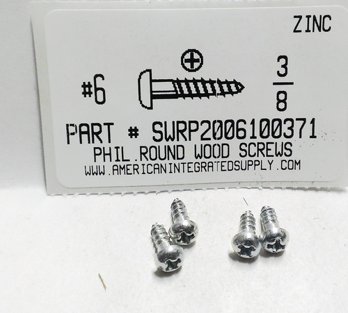 #6X3/8 ROUND HEAD PHILLIPS WOOD SCREW STEEL ZINC PLATED