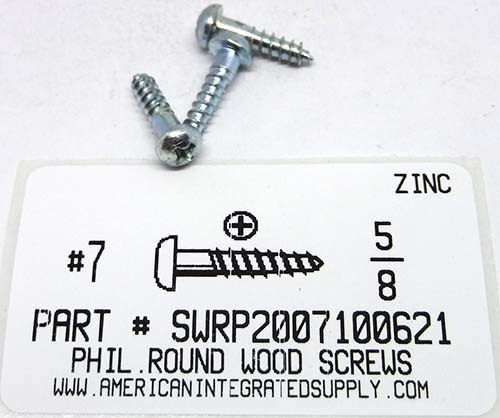 #7X5/8 ROUND HEAD PHILLIPS WOOD SCREW STEEL ZINC PLATED