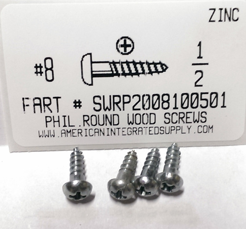 #8X1/2 ROUND HEAD PHILLIPS WOOD SCREW STEEL ZINC PLATED