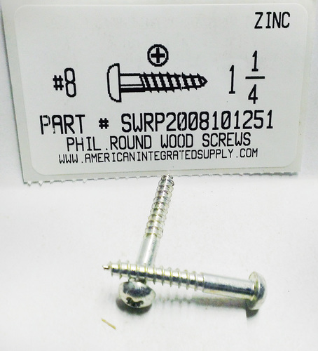 #8X1-1/4 ROUND HEAD PHILLIPS WOOD SCREW STEEL ZINC PLATED