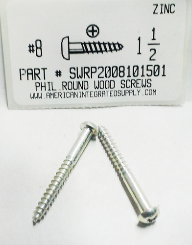 #8X1-1/2 ROUND HEAD PHILLIPS WOOD SCREW STEEL ZINC PLATED