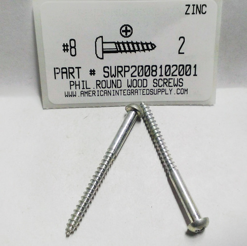 #8X2 ROUND HEAD PHILLIPS WOOD SCREW STEEL ZINC PLATED