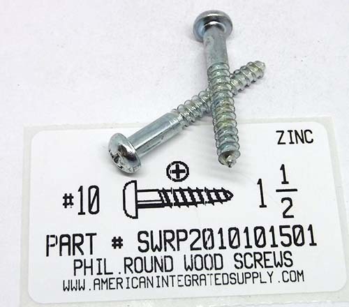 #10X1-1/2 ROUND HEAD PHILLIPS WOOD SCREW STEEL ZINC PLATED