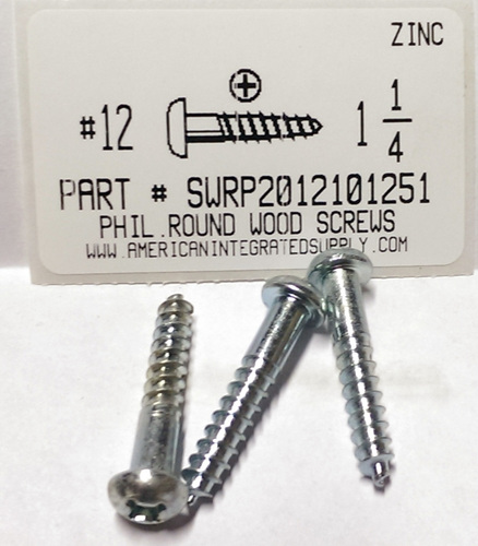 #12X1-1/4 ROUND HEAD PHILLIPS WOOD SCREW STEEL ZINC PLATED