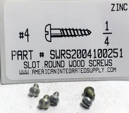 #4X1/4 ROUND HEAD SLOTTED WOOD SCREW STEEL ZINC PLATED