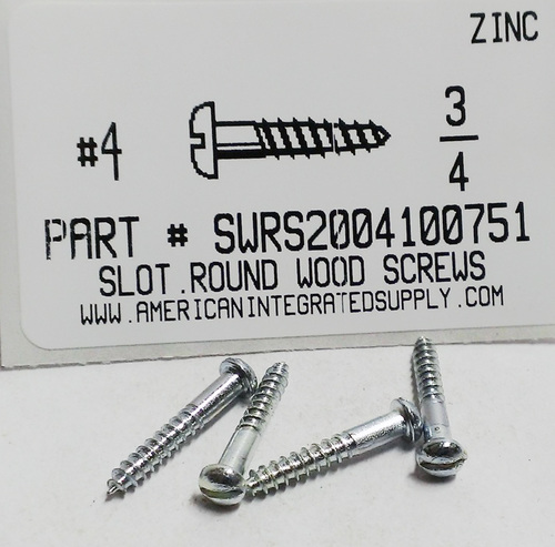 #4X3/4 ROUND HEAD SLOTTED WOOD SCREW STEEL ZINC PLATED