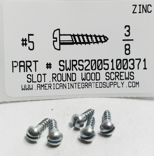 #5X3/8 ROUND HEAD SLOTTED WOOD SCREW STEEL ZINC PLATED