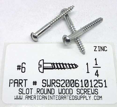 #6X1-1/4 ROUND HEAD SLOTTED WOOD SCREW STEEL ZINC PLATED