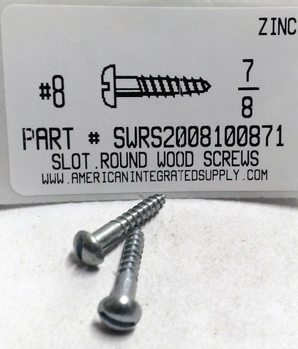 #8X7/8 ROUND HEAD SLOTTED WOOD SCREW STEEL ZINC PLATED