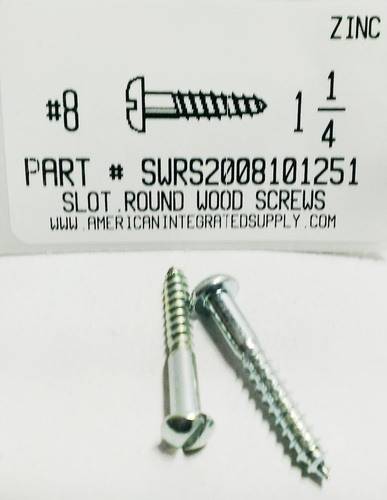 #8X1-1/4 ROUND HEAD SLOTTED WOOD SCREW STEEL ZINC PLATED