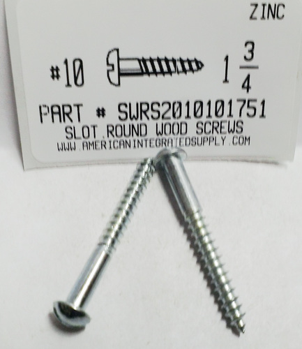 #10X1-3/4 ROUND HEAD SLOTTED WOOD SCREW STEEL ZINC PLATED