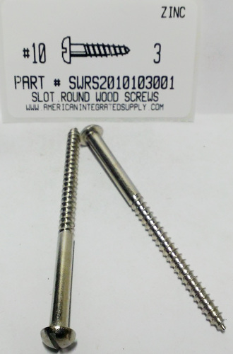 #10X3 ROUND HEAD SLOTTED WOOD SCREW STEEL ZINC PLATED