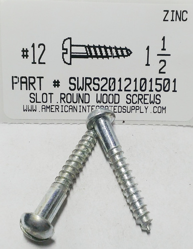 #12X1-1/2 ROUND HEAD SLOTTED WOOD SCREW STEEL ZINC PLATED