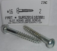 #16X2 ROUND HEAD SLOTTED WOOD SCREW STEEL ZINC PLATED