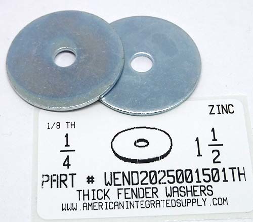 1/4"X1-1/2"X.108"-.132" THICK FENDER WASHER STEEL ZINC PLATED