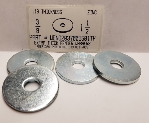 3/8X1-1/2 FENDER WASHER STEEL ZINC PLATED .108/.132 THICK