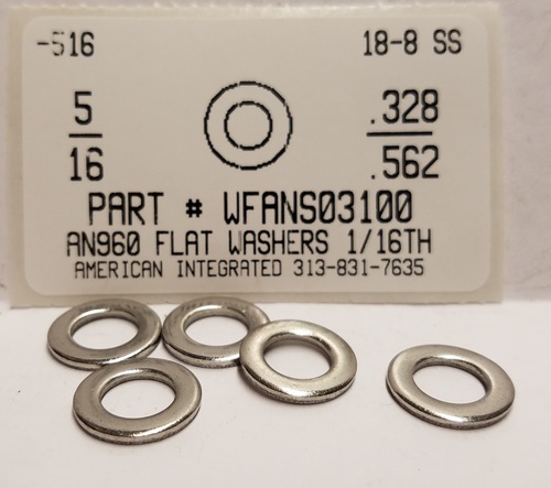 5/16 AN FLAT WASHER 18-8 STAINLESS STEEL .328" ID X.562" OD X1/16" TH