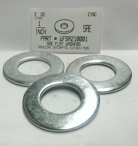 1 SAE FLAT WASHER STEEL ZINC PLATED 2" OUTER DIAMETER