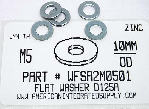 M5 FLAT WASHER STEEL ZINC PLATED D125A 5.3 IDX10 ODX1MM THICK