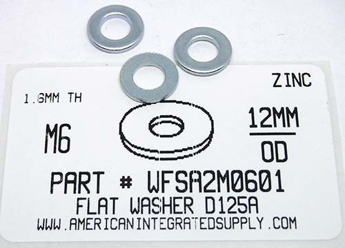 6MM FLAT WASHER STEEL ZINC PLATED D125A 6.4 IDX12 ODX1.6MM THICK