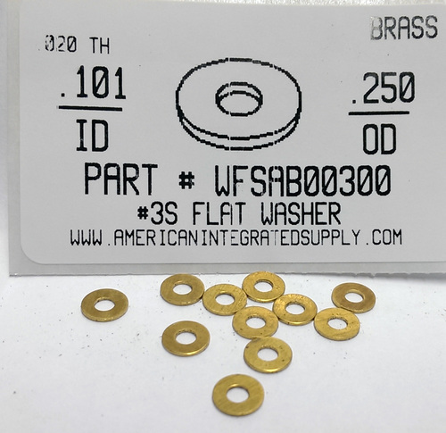 #3 FLAT WASHER BRASS .101"IDX.250"ODX.020"TH