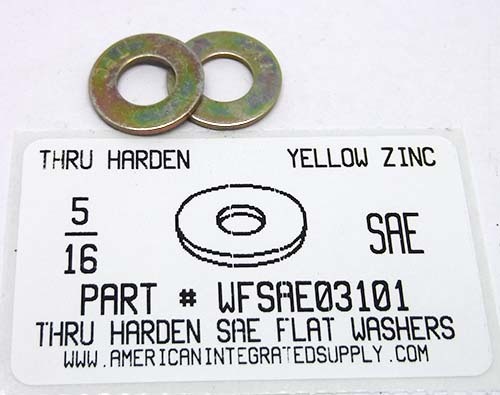 5/16 SAE FLAT WASH THRU HARDENED STEEL YELLOW ZINC PLATED